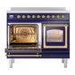 ILVE Nostalgie II 40-Inch Induction Range with 6 Induction Elements, 4.3 cu. ft. Oven, Midnight Blue with Brass Trim, Triple Glass Door, UNDI406NMPMBG