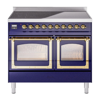 ILVE Nostalgie II 40-Inch Induction Range with 6 Induction Elements, 4.3 cu. ft. Oven, Midnight Blue with Brass Trim, Triple Glass Door, UNDI406NMPMBG