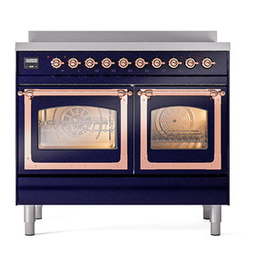 ILVE Nostalgie II 40-Inch Induction Range with 6 Induction Elements, 4.3 cu. ft. Oven, Midnight Blue with Copper Trim, Triple Glass Door, UNDI406NMPMBP