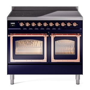 ILVE Nostalgie II 40-Inch Induction Range with 6 Induction Elements, 4.3 cu. ft. Oven, Midnight Blue with Copper Trim, Triple Glass Door, UNDI406NMPMBP