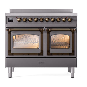 ILVE Nostalgie II 40-Inch Induction Range with 6 Induction Elements, 4.3 cu. ft. Oven, Graphite Matte with Burnished Trim, Triple Glass Door, UNDI406NMPMGB