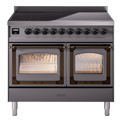 ILVE Nostalgie II 40-Inch Induction Range with 6 Induction Elements, 4.3 cu. ft. Oven, Graphite Matte with Burnished Trim, Triple Glass Door, UNDI406NMPMGB