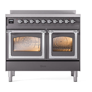 ILVE Nostalgie II 40-Inch Induction Range with 6 Induction Elements, 4.3 cu. ft. Oven, Graphite Matte with Chrome Trim, Triple Glass Door, UNDI406NMPMGC