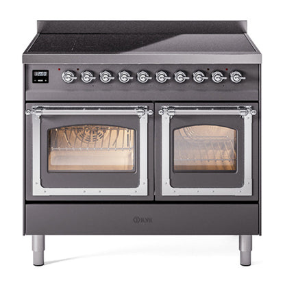 ILVE Nostalgie II 40-Inch Induction Range with 6 Induction Elements, 4.3 cu. ft. Oven, Graphite Matte with Chrome Trim, Triple Glass Door, UNDI406NMPMGC