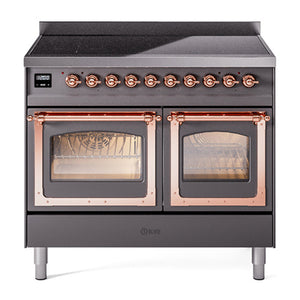 ILVE Nostalgie II 40-Inch Induction Range with 6 Induction Elements, 4.3 cu. ft. Oven, Graphite Matte with Copper Trim, Triple Glass Door, UNDI406NMPMGP