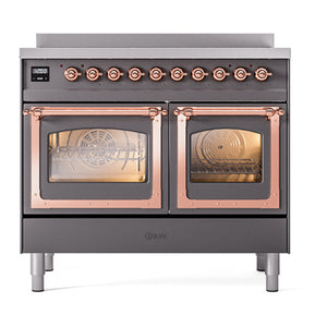 ILVE Nostalgie II 40-Inch Induction Range with 6 Induction Elements, 4.3 cu. ft. Oven, Graphite Matte with Copper Trim, Triple Glass Door, UNDI406NMPMGP