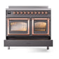 ILVE Nostalgie II 40-Inch Induction Range with 6 Induction Elements, 4.3 cu. ft. Oven, Graphite Matte with Copper Trim, Triple Glass Door, UNDI406NMPMGP