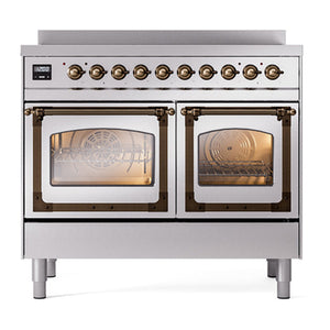 ILVE Nostalgie II 40-Inch Induction Range with 6 Induction Elements, 4.3 cu. ft. Oven, Stainless Steel with Burnished Trim, Triple Glass Door, UNDI406NMPSSB