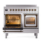 ILVE Nostalgie II 40-Inch Induction Range with 6 Induction Elements, 4.3 cu. ft. Oven, Stainless Steel with Burnished Trim, Triple Glass Door, UNDI406NMPSSB