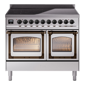 ILVE Nostalgie II 40-Inch Induction Range with 6 Induction Elements, 4.3 cu. ft. Oven, Stainless Steel with Burnished Trim, Triple Glass Door, UNDI406NMPSSB