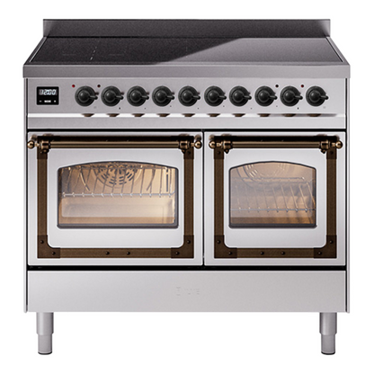 ILVE Nostalgie II 40-Inch Induction Range with 6 Induction Elements, 4.3 cu. ft. Oven, Stainless Steel with Burnished Trim, Triple Glass Door, UNDI406NMPSSB