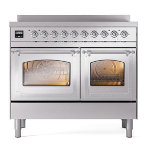 ILVE Nostalgie II 40-Inch Induction Range with 6 Induction Elements, 4.3 cu. ft. Oven, Stainless Steel with Chrome Trim, Triple Glass Door, UNDI406NMPSSC