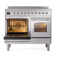 ILVE Nostalgie II 40-Inch Induction Range with 6 Induction Elements, 4.3 cu. ft. Oven, Stainless Steel with Chrome Trim, Triple Glass Door, UNDI406NMPSSC