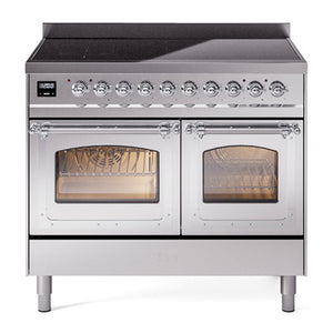ILVE Nostalgie II 40-Inch Induction Range with 6 Induction Elements, 4.3 cu. ft. Oven, Stainless Steel with Chrome Trim, Triple Glass Door, UNDI406NMPSSC