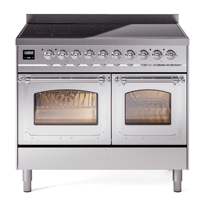 ILVE Nostalgie II 40-Inch Induction Range with 6 Induction Elements, 4.3 cu. ft. Oven, Stainless Steel with Chrome Trim, Triple Glass Door, UNDI406NMPSSC