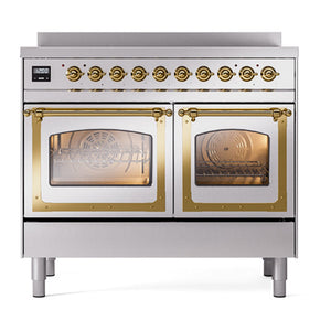ILVE Nostalgie II 40-Inch Induction Range with 6 Induction Elements, 4.3 cu. ft. Oven, Stainless Steel with Brass Trim, Triple Glass Door, UNDI406NMPSSG