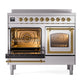 ILVE Nostalgie II 40-Inch Induction Range with 6 Induction Elements, 4.3 cu. ft. Oven, Stainless Steel with Brass Trim, Triple Glass Door, UNDI406NMPSSG