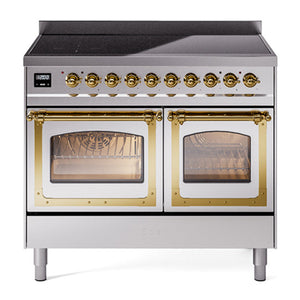 ILVE Nostalgie II 40-Inch Induction Range with 6 Induction Elements, 4.3 cu. ft. Oven, Stainless Steel with Brass Trim, Triple Glass Door, UNDI406NMPSSG