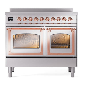 ILVE Nostalgie II 40-Inch Induction Range with 6 Induction Elements, 4.3 cu. ft. Oven, Stainless Steel with Copper Trim, Triple Glass Door, UNDI406NMPSSP