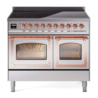 ILVE Nostalgie II 40-Inch Induction Range with 6 Induction Elements, 4.3 cu. ft. Oven, Stainless Steel with Copper Trim, Triple Glass Door, UNDI406NMPSSP