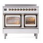 ILVE Nostalgie II 40-Inch Induction Range with 6 Induction Elements, 4.3 cu. ft. Oven, White with Burnished Trim, Triple Glass Door, UNDI406NMPWHB