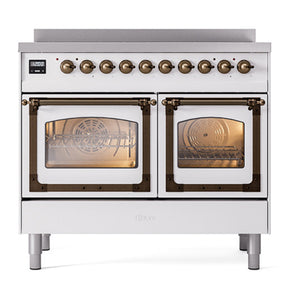ILVE Nostalgie II 40-Inch Induction Range with 6 Induction Elements, 4.3 cu. ft. Oven, White with Burnished Trim, Triple Glass Door, UNDI406NMPWHB