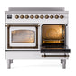 ILVE Nostalgie II 40-Inch Induction Range with 6 Induction Elements, 4.3 cu. ft. Oven, White with Burnished Trim, Triple Glass Door, UNDI406NMPWHB