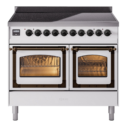 ILVE Nostalgie II 40-Inch Induction Range with 6 Induction Elements, 4.3 cu. ft. Oven, White with Burnished Trim, Triple Glass Door, UNDI406NMPWHB
