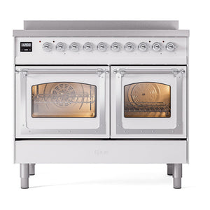 ILVE Nostalgie II 40-Inch Induction Range with 6 Induction Elements, 4.3 cu. ft. Oven, White with Chrome Trim, Triple Glass Door, UNDI406NMPWHC