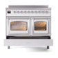 ILVE Nostalgie II 40-Inch Induction Range with 6 Induction Elements, 4.3 cu. ft. Oven, White with Chrome Trim, Triple Glass Door, UNDI406NMPWHC