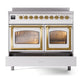 ILVE Nostalgie II 40-Inch Induction Range with 6 Induction Elements, 4.3 cu. ft. Oven, White with Brass Trim, Triple Glass Door, UNDI406NMPWHG