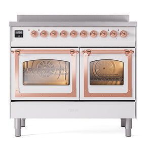 ILVE Nostalgie II 40-Inch Induction Range with 6 Induction Elements, 4.3 cu. ft. Oven, White with Copper Trim, Triple Glass Door, UNDI406NMPWHP