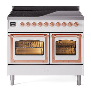 ILVE Nostalgie II 40-Inch Induction Range with 6 Induction Elements, 4.3 cu. ft. Oven, White with Copper Trim, Triple Glass Door, UNDI406NMPWHP