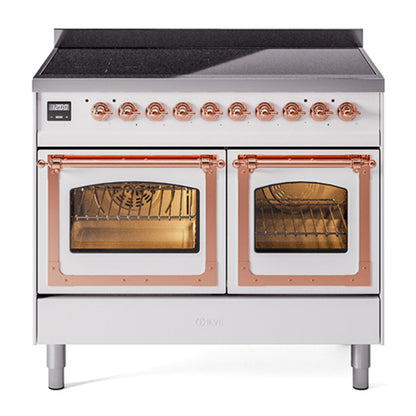 ILVE Nostalgie II 40-Inch Induction Range with 6 Induction Elements, 4.3 cu. ft. Oven, White with Copper Trim, Triple Glass Door, UNDI406NMPWHP