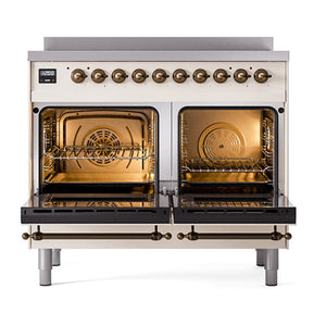 ILVE Nostalgie II 40-Inch Induction Range with 6 Induction Elements, 4.3 cu. ft. Oven, Antique White with Burnished Trim, Solid Door, UNDI406QNMPAWB