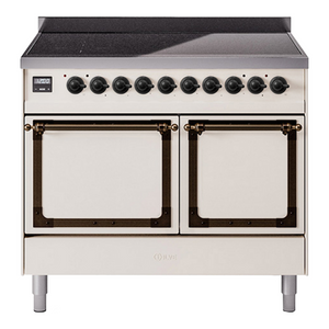 ILVE Nostalgie II 40-Inch Induction Range with 6 Induction Elements, 4.3 cu. ft. Oven, Antique White with Burnished Trim, Solid Door, UNDI406QNMPAWB