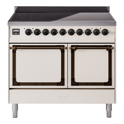 ILVE Nostalgie II 40-Inch Induction Range with 6 Induction Elements, 4.3 cu. ft. Oven, Antique White with Burnished Trim, Solid Door, UNDI406QNMPAWB