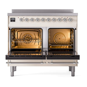 ILVE Nostalgie II 40-Inch Induction Range with 6 Induction Elements, 4.3 cu. ft. Oven, Antique White with Chrome Trim, Solid Door, UNDI406QNMPAWC