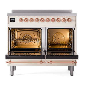 ILVE Nostalgie II 40-Inch Induction Range with 6 Induction Elements, 4.3 cu. ft. Oven, Antique White with Copper Trim, Solid Door, UNDI406QNMPAWP