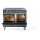 ILVE Nostalgie II 40-Inch Induction Range with 6 Induction Elements, 4.3 cu. ft. Oven, Blue Grey with Chrome Trim, Solid Door, UNDI406QNMPBGC