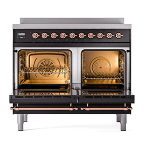 ILVE Nostalgie II 40-Inch Induction Range with 6 Induction Elements, 4.3 cu. ft. Oven, Glossy Black with Copper Trim, Solid Door, UNDI406QNMPBKP