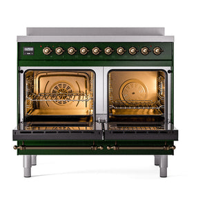 ILVE Nostalgie II 40-Inch Induction Range with 6 Induction Elements, 4.3 cu. ft. Oven, Emerald Green with Burnished Trim, Solid Door, UNDI406QNMPEGB