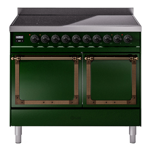 ILVE Nostalgie II 40-Inch Induction Range with 6 Induction Elements, 4.3 cu. ft. Oven, Emerald Green with Burnished Trim, Solid Door, UNDI406QNMPEGB