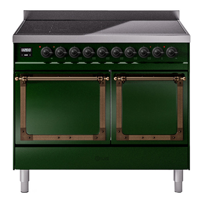 ILVE Nostalgie II 40-Inch Induction Range with 6 Induction Elements, 4.3 cu. ft. Oven, Emerald Green with Burnished Trim, Solid Door, UNDI406QNMPEGB