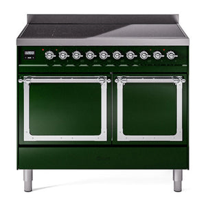 ILVE Nostalgie II 40-Inch Induction Range with 6 Induction Elements, 4.3 cu. ft. Oven, Emerald Green with Chrome Trim, Solid Door, UNDI406QNMPEGC