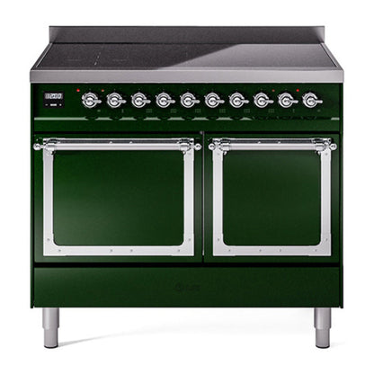 ILVE Nostalgie II 40-Inch Induction Range with 6 Induction Elements, 4.3 cu. ft. Oven, Emerald Green with Chrome Trim, Solid Door, UNDI406QNMPEGC