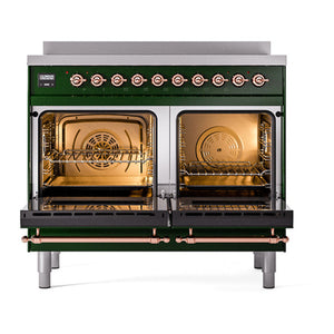 ILVE Nostalgie II 40-Inch Induction Range with 6 Induction Elements, 4.3 cu. ft. Oven, Emerald Green with Copper Trim, Solid Door, UNDI406QNMPEGP