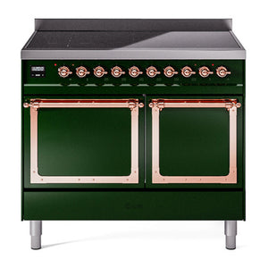 ILVE Nostalgie II 40-Inch Induction Range with 6 Induction Elements, 4.3 cu. ft. Oven, Emerald Green with Copper Trim, Solid Door, UNDI406QNMPEGP