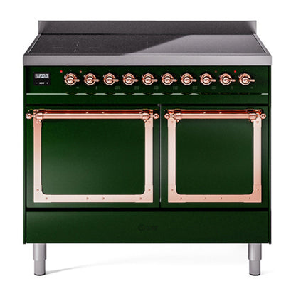 ILVE Nostalgie II 40-Inch Induction Range with 6 Induction Elements, 4.3 cu. ft. Oven, Emerald Green with Copper Trim, Solid Door, UNDI406QNMPEGP
