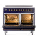 ILVE Nostalgie II 40-Inch Induction Range with 6 Induction Elements, 4.3 cu. ft. Oven, Midnight Blue with Burnished Trim, Solid Door, UNDI406QNMPMBB